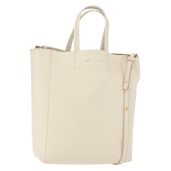 CELINE Tote Bag Leather 2way Ivory Gold Auth 180628