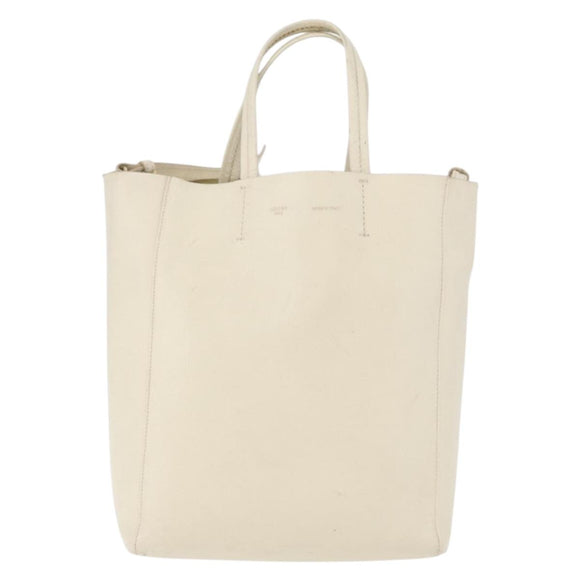 CELINE Tote Bag Leather 2way Ivory Gold Auth 180628