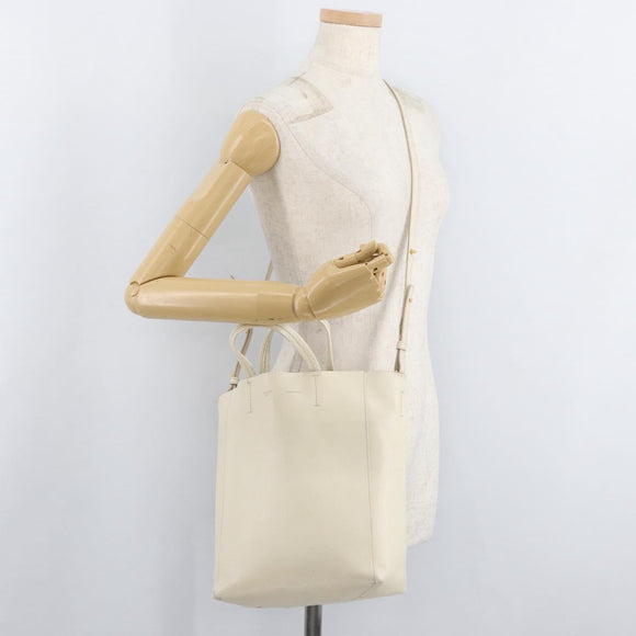 CELINE Tote Bag Leather 2way Ivory Gold Auth 180628