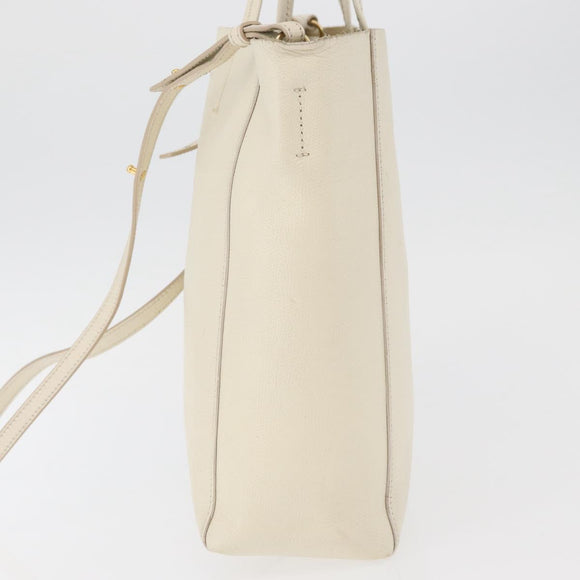 CELINE Tote Bag Leather 2way Ivory Gold Auth 180628