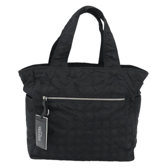 CHANEL New Travel Line Tote Bag Nylon Black Silver CC Auth 180630A