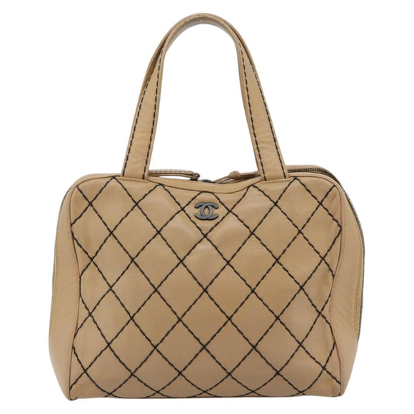 CHANEL Wild Stitch Tote Tas Leer Beige CC Auth 180632