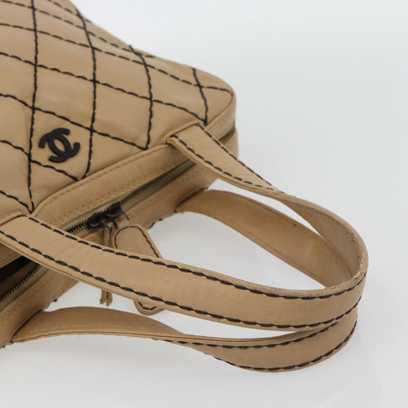 CHANEL Wild Stitch Tote Tas Leer Beige CC Auth 180632
