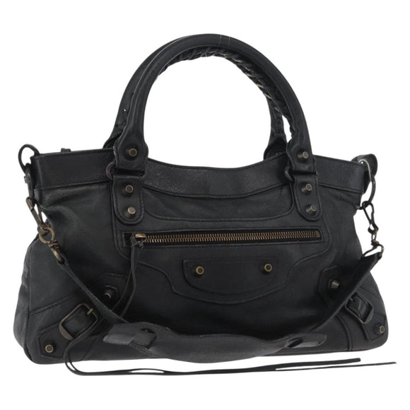 BALENCIAGA The First Hand Bag Leather 2way Black 103208 Auth 180633SAM