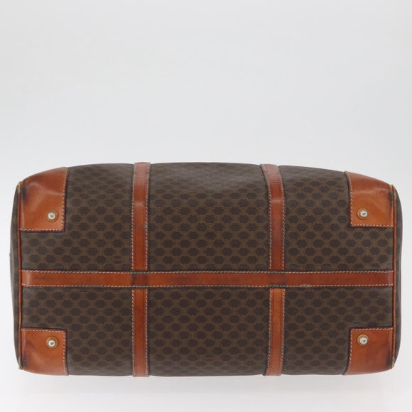 CELINE Macadam Canvas Boston Bag PVC Leather Brown Gold Auth 180637