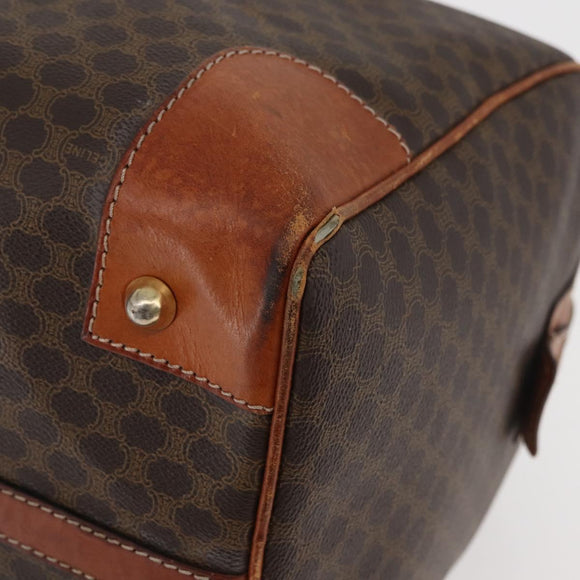 CELINE Macadam Canvas Boston Bag PVC Leather Brown Gold Auth 180637