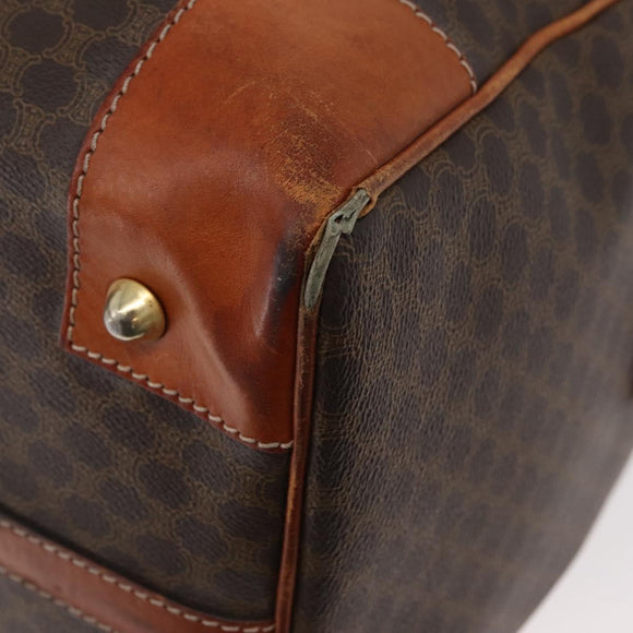 CELINE Macadam Canvas Boston Bag PVC Leather Brown Gold Auth 180637
