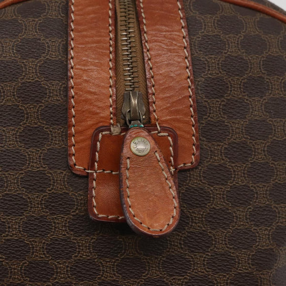 CELINE Macadam Canvas Boston Bag PVC Leather Brown Gold Auth 180637