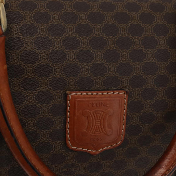 CELINE Macadam Canvas Boston Bag PVC Leather Brown Gold Auth 180637