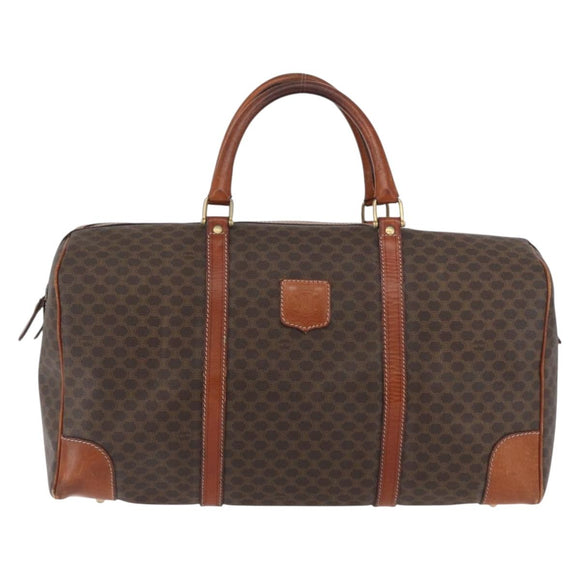 CELINE Macadam Canvas Boston Bag PVC Leather Brown Gold Auth 180637