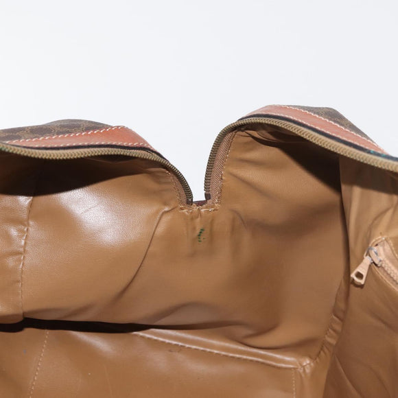 CELINE Macadam Canvas Boston Bag PVC Leather Brown Gold Auth 180637