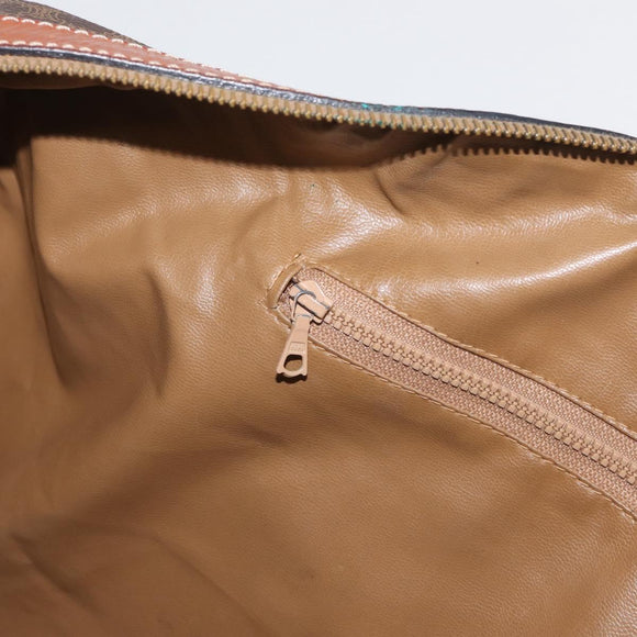 CELINE Macadam Canvas Boston Bag PVC Leather Brown Gold Auth 180637