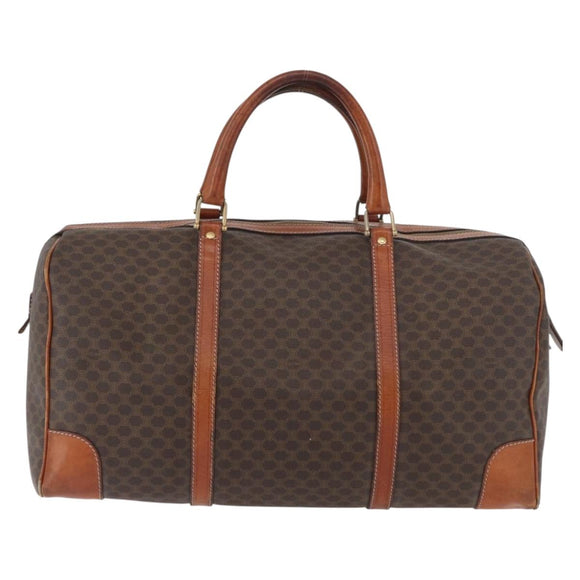 CELINE Macadam Canvas Boston Bag PVC Leather Brown Gold Auth 180637