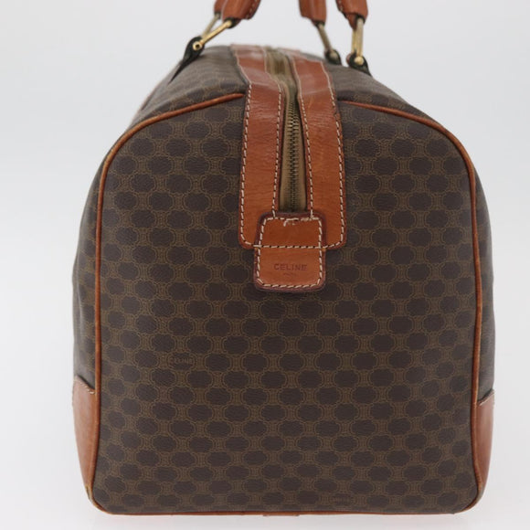 CELINE Macadam Canvas Boston Bag PVC Leather Brown Gold Auth 180637
