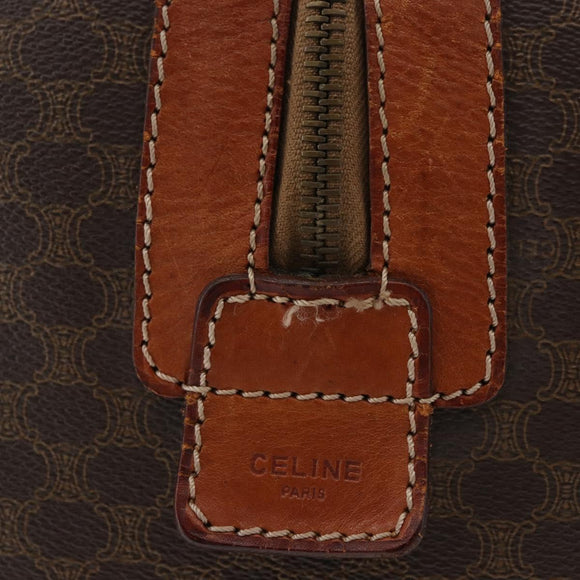 CELINE Macadam Canvas Boston Bag PVC Leather Brown Gold Auth 180637
