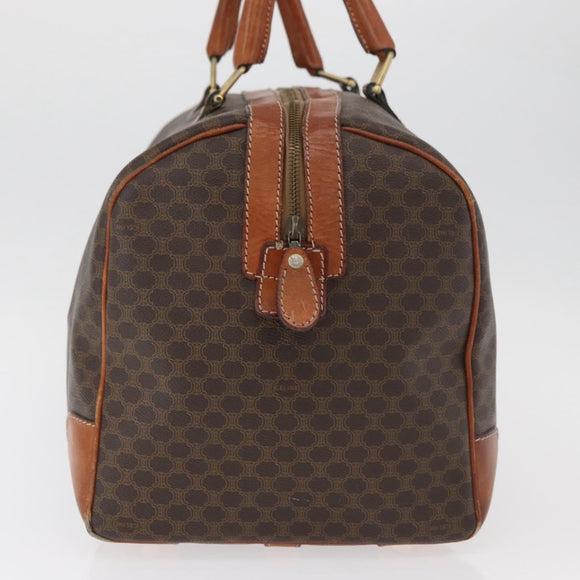 CELINE Macadam Canvas Boston Bag PVC Leather Brown Gold Auth 180637