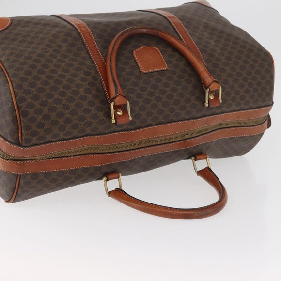 CELINE Macadam Canvas Boston Bag PVC Leather Brown Gold Auth 180637