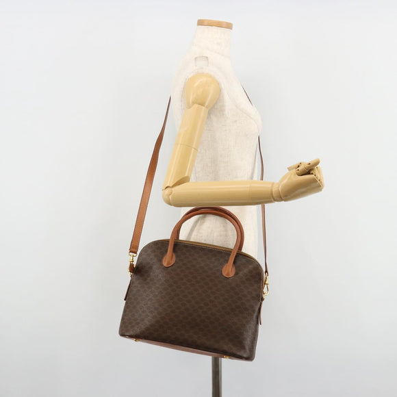 CELINE Macadam Canvas Hand Bag PVC Leather 2way Brown Gold Auth 180638A