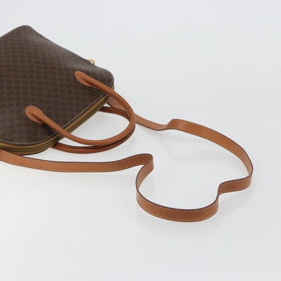 CELINE Macadam Canvas Hand Bag PVC Leather 2way Brown Gold Auth 180638A
