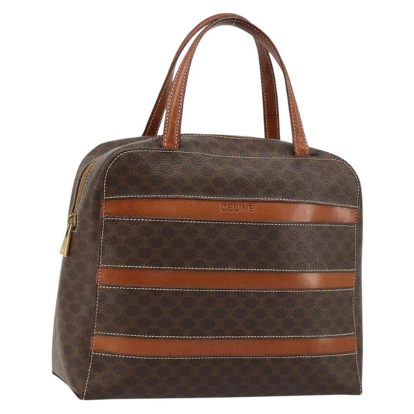 CELINE Macadam Canvas Handtasche PVC Leder Braun Gold Auth 180639