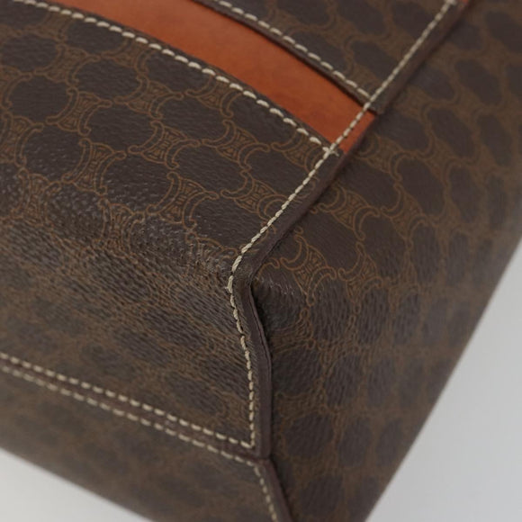 CELINE Macadam Canvas Handtasche PVC Leder Braun Gold Auth 180639