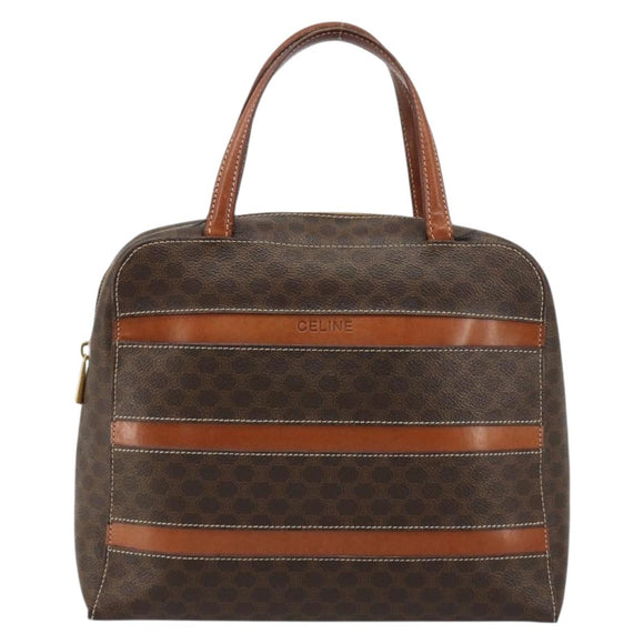 CELINE Macadam Canvas Handtasche PVC Leder Braun Gold Auth 180639