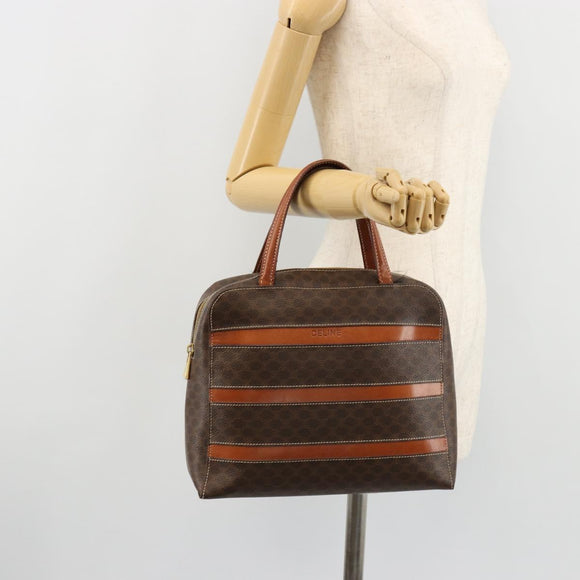 CELINE Macadam Canvas Handtasche PVC Leder Braun Gold Auth 180639