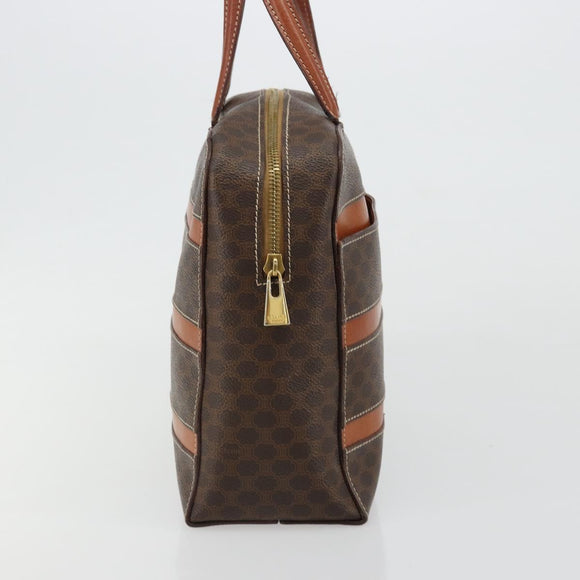 CELINE Macadam Canvas Handtasche PVC Leder Braun Gold Auth 180639