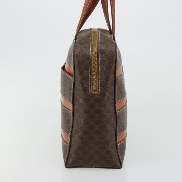 CELINE Macadam Canvas Handtasche PVC Leder Braun Gold Auth 180639