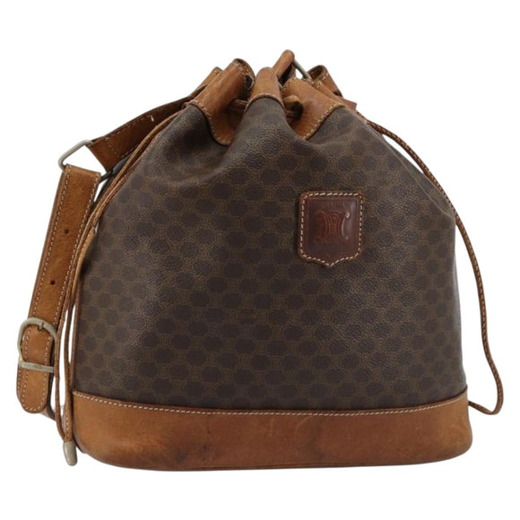 CELINE Macadam Canvas Shoulder Bag PVC Leather Brown Gold Auth 180643