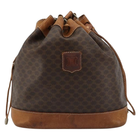 CELINE Macadam Canvas Shoulder Bag PVC Leather Brown Gold Auth 180643