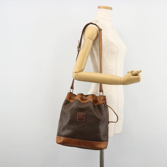 CELINE Macadam Canvas Shoulder Bag PVC Leather Brown Gold Auth 180643