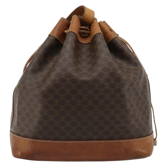 CELINE Macadam Canvas Shoulder Bag PVC Leather Brown Gold Auth 180643