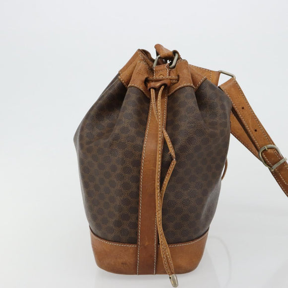 CELINE Macadam Canvas Shoulder Bag PVC Leather Brown Gold Auth 180643