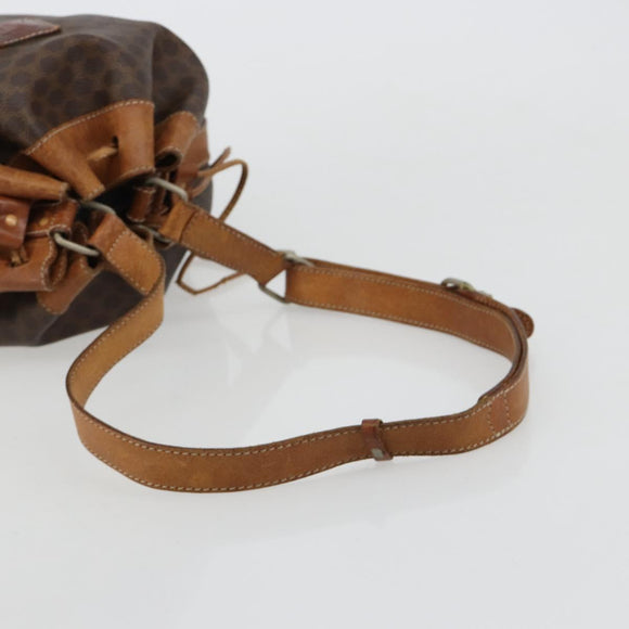 CELINE Macadam Canvas Shoulder Bag PVC Leather Brown Gold Auth 180643