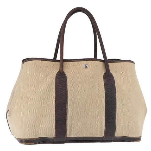 HERMES Tower Ash Garden Party MM Handtas Canvas Beige Zilver Auth 180653
