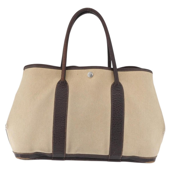 HERMES Tower Ash Garden Party MM Handtas Canvas Beige Zilver Auth 180653