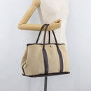 HERMES Tower Ash Garden Party MM Handtas Canvas Beige Zilver Auth 180653-20