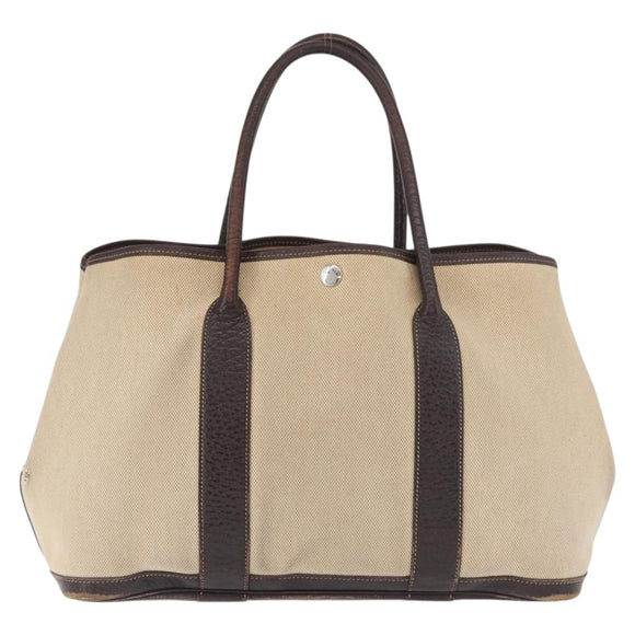 HERMES Tower Ash Garden Party MM Handtas Canvas Beige Zilver Auth 180653