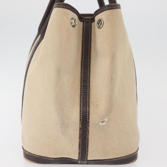 HERMES Tower Ash Garden Party MM Handtas Canvas Beige Zilver Auth 180653