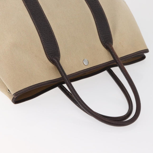 HERMES Tower Ash Garden Party MM Handtas Canvas Beige Zilver Auth 180653