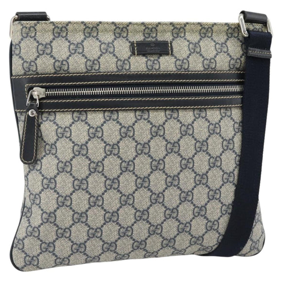 GUCCI GG Supreme Shoulder Bag PVC Navy Silver 295257 Auth 180659A
