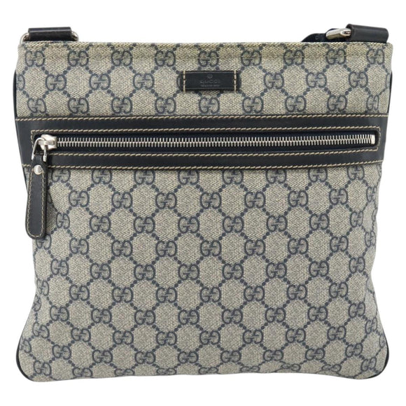 GUCCI GG Supreme Shoulder Bag PVC Navy Silver 295257 Auth 180659A