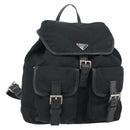 PRADA Rugzak Nylon Zwart Zilver Auth 180665A-1