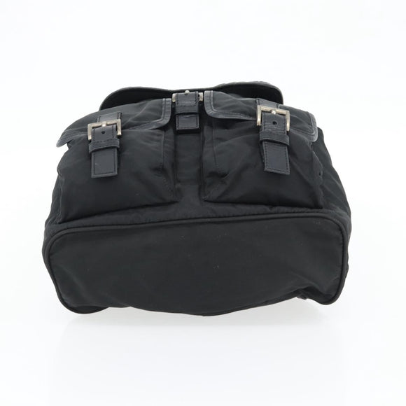 PRADA Rugzak Nylon Zwart Zilver Auth 180665A