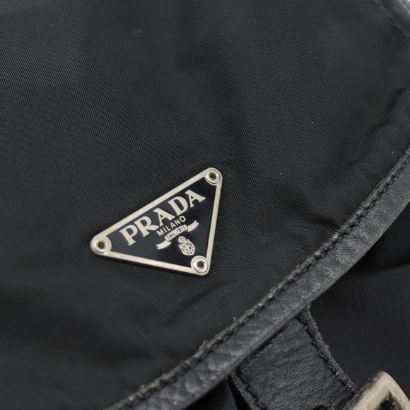 PRADA Rugzak Nylon Zwart Zilver Auth 180665A