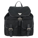 PRADA Rugzak Nylon Zwart Zilver Auth 180665A-13