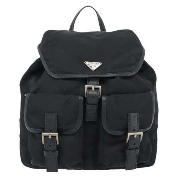 PRADA Rugzak Nylon Zwart Zilver Auth 180665A