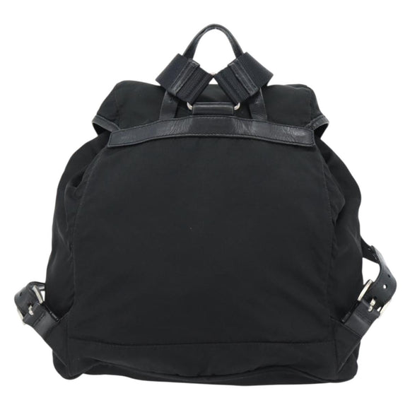 PRADA Rugzak Nylon Zwart Zilver Auth 180665A