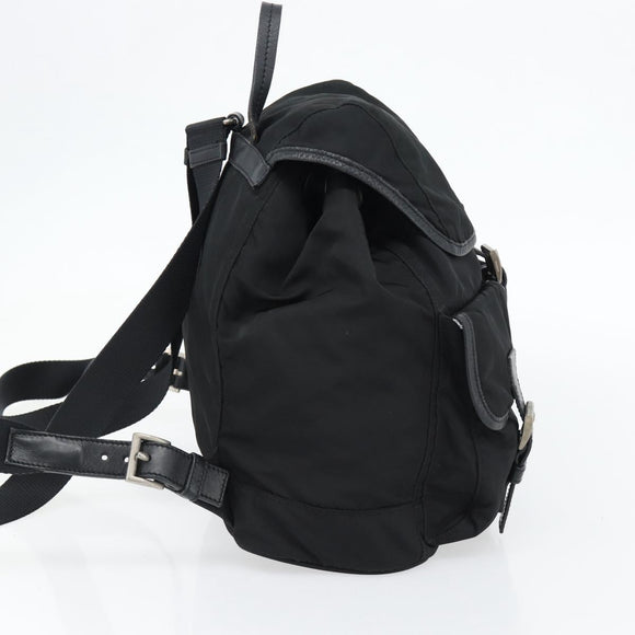 PRADA Rugzak Nylon Zwart Zilver Auth 180665A